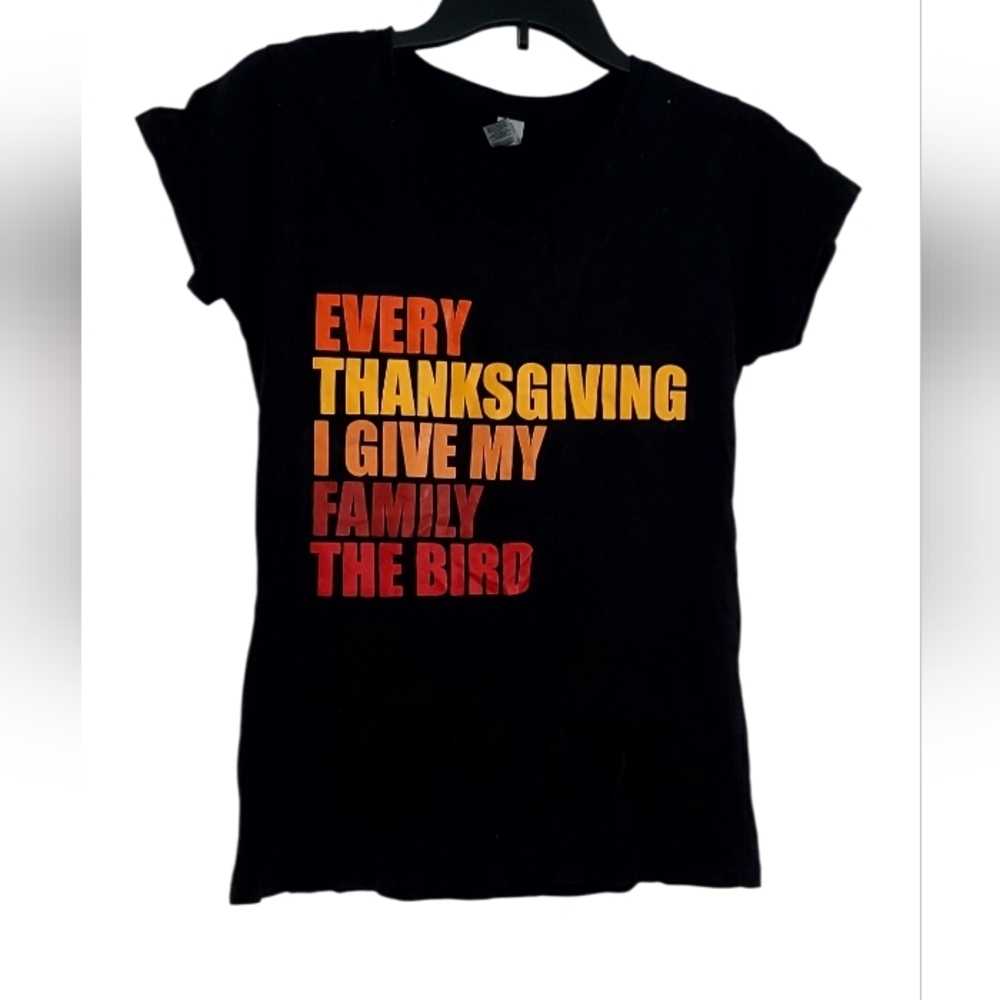 Black Graphic T-Shirt with Thanksgiving Text